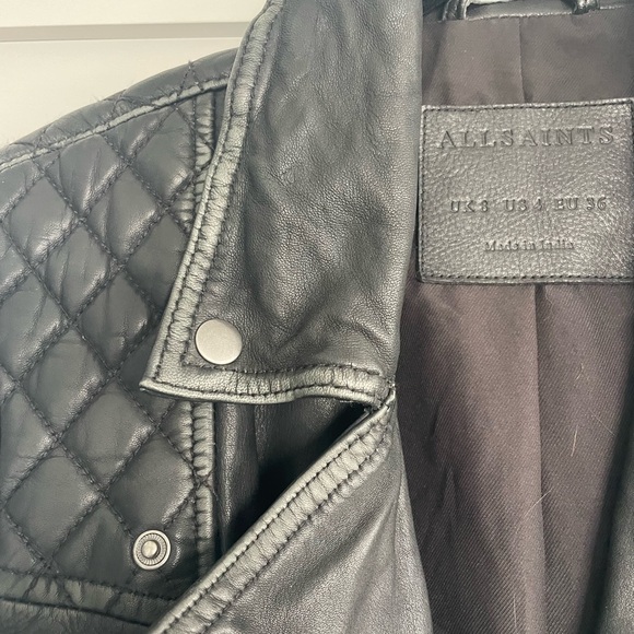 All Saints Cargo Black Leather Motorcycle Jacket - Picture 9 of 16